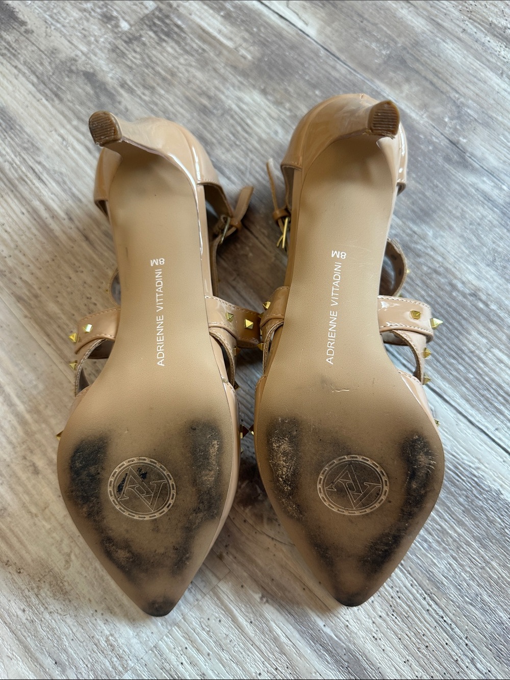 Adrienne Vittadini Beige Patent Studded Pointed-Toe Heels - Picture 3 of 5